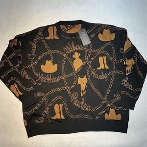 2 Fly Co. Copper Cowboy Reversible Metallic Knit Oversized Sweater Size S NWT